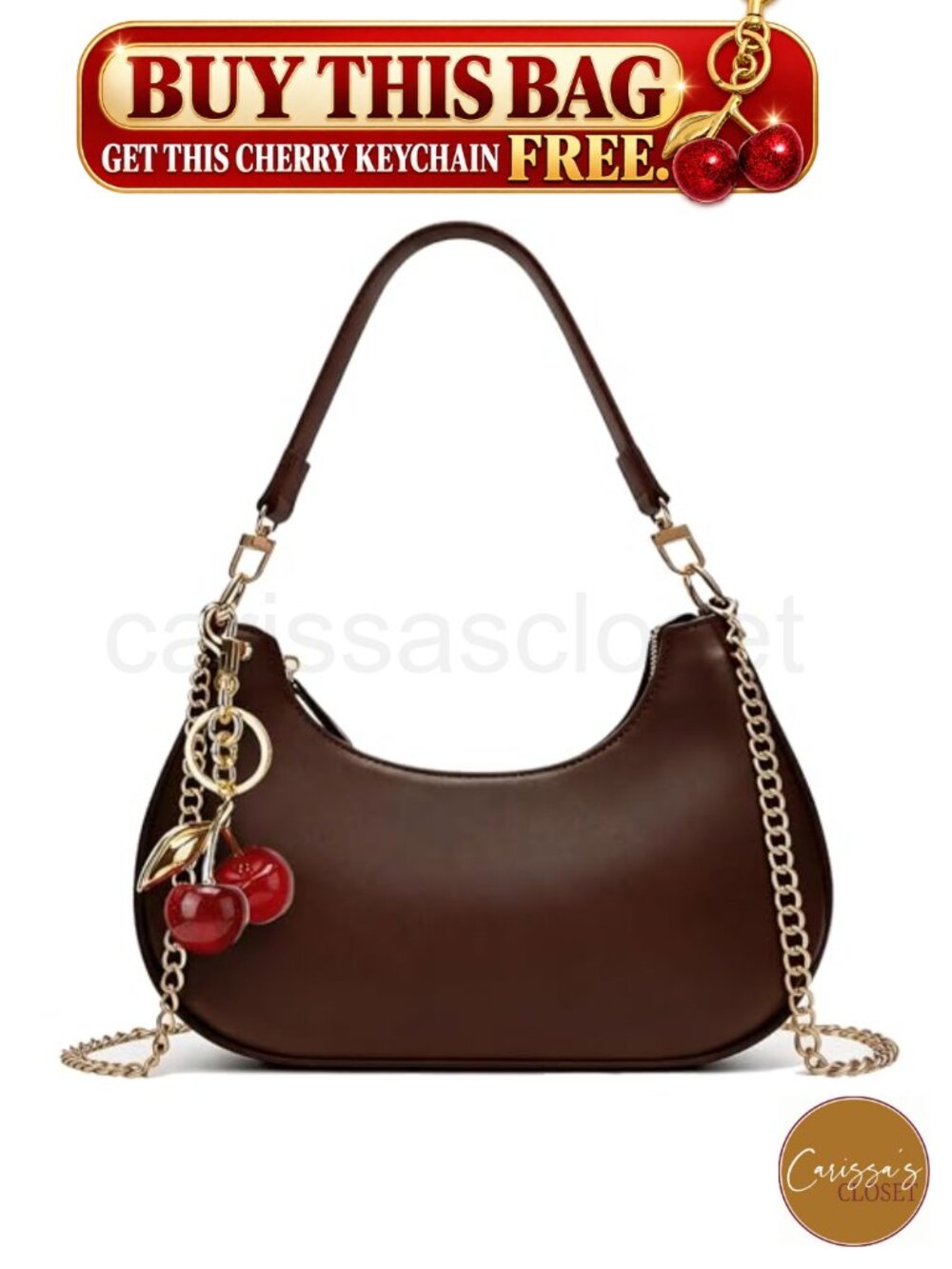 ✨ Women's Faux Leather Hobo Shoulder Bag with Cherry Charm